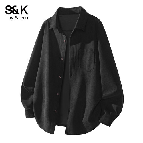 班尼路SK日系夏季黑色衬衫长袖男