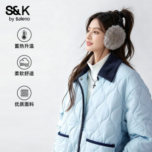 班尼路S&K系列绗棉翻领棉服女冬季 加厚保暖通勤百搭棉衣外套N 新款