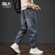 男士 秋季 百搭时尚 班尼路SK潮牌仿牛仔休闲裤 抽绳束脚运动九分裤