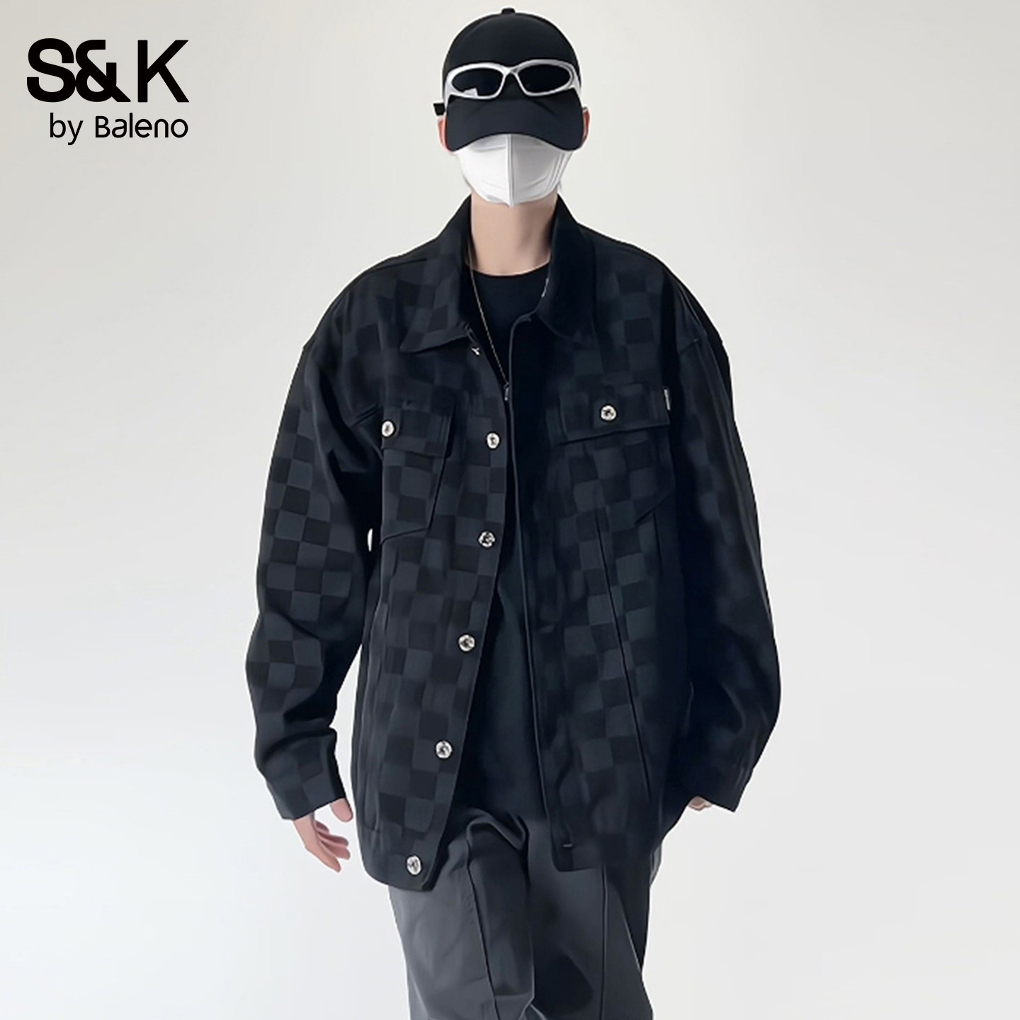 班尼路SK黑色格子牛仔外套男春秋新款休闲宽松美式工装复古夹克YS,男装,牛仔外套,淘宝优惠券,粉丝福利购,淘宝优惠卷