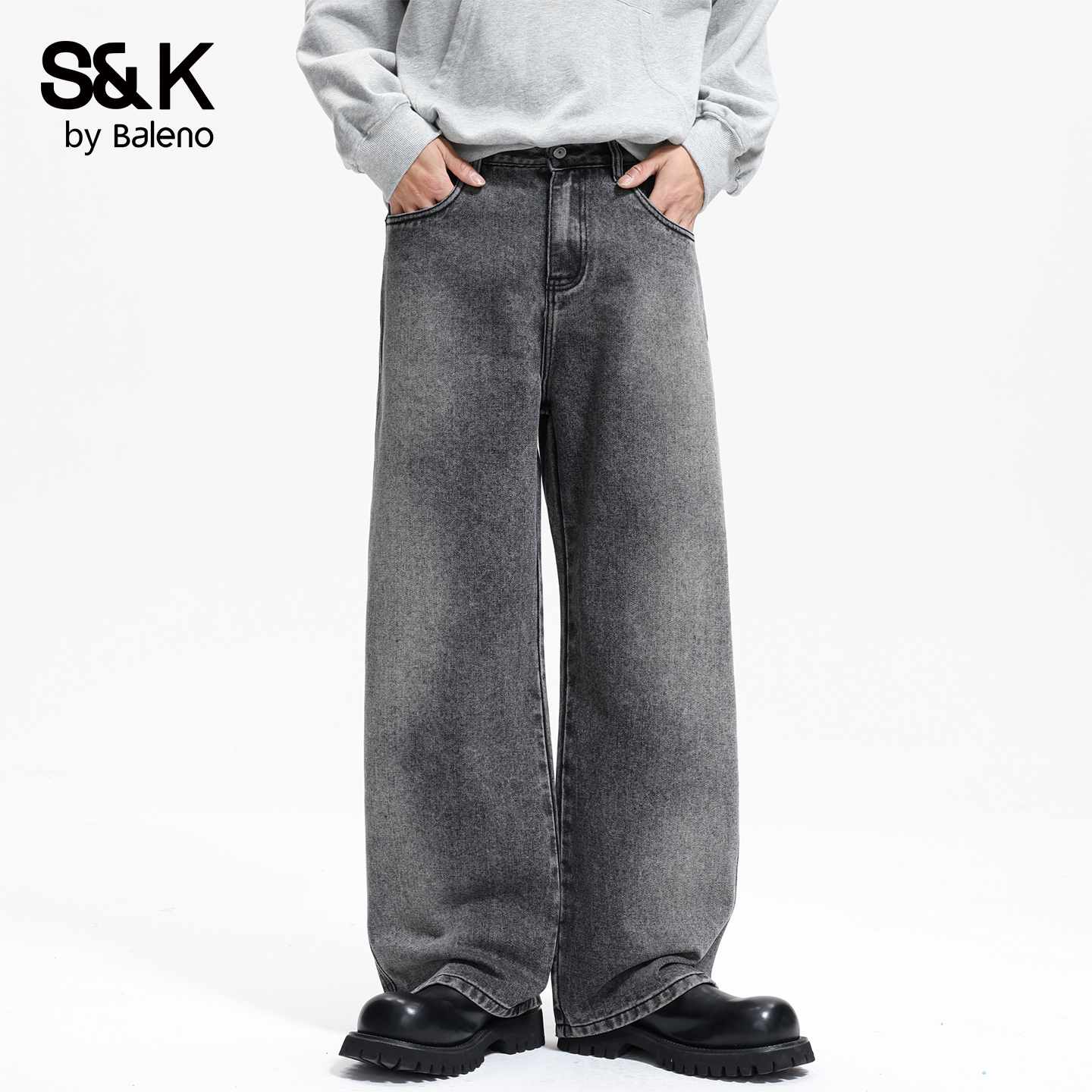 班尼路SK阔腿牛仔裤男士新款秋冬