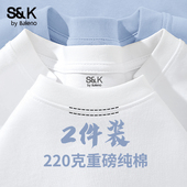 半袖 2件装 新款 220g重磅短袖 班尼路S&K系列男士 纯棉t恤2025夏季