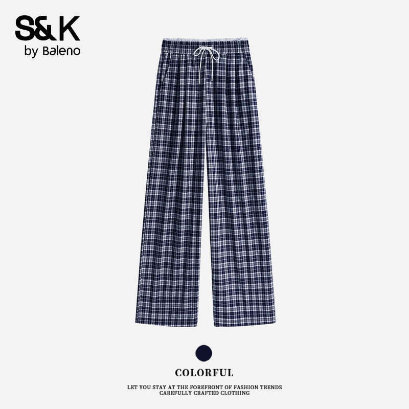 班尼路S&K格子阔腿裤女2026春夏新款宽松今年流行休闲直筒裤子H,女装/女士精品,休闲裤,淘宝优惠券,粉丝福利购,淘宝优惠卷
