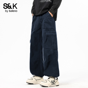 宽松直筒纯棉裤 班尼路SK美式 男2025秋冬新款 阔腿休闲裤 子男MS 工装