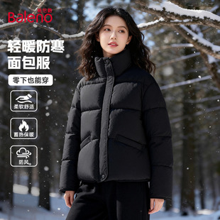 面包服Q 加厚保暖棉袄通勤百搭短款 班尼路黑色立领棉服女冬季 新款