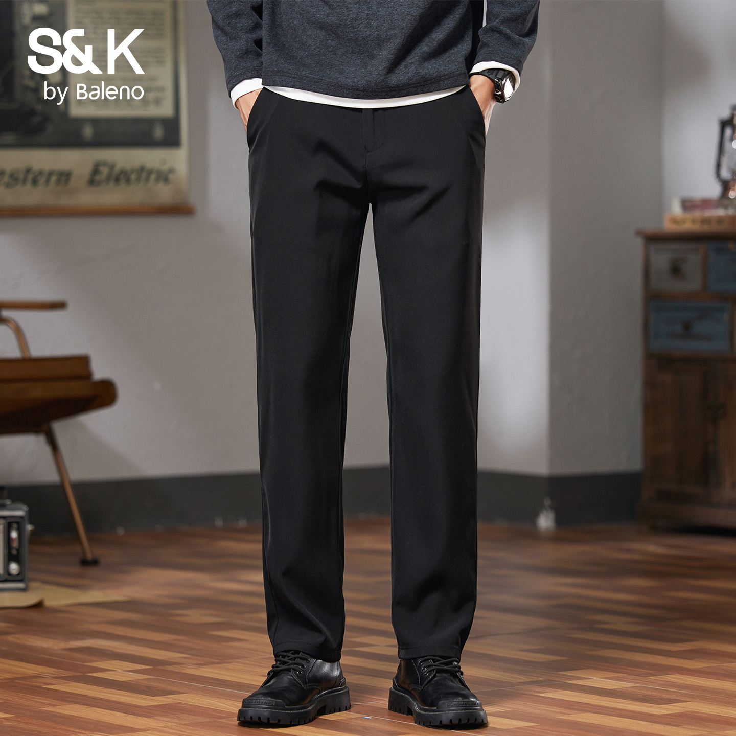 班尼路秋季厚款宽松直筒休闲裤男