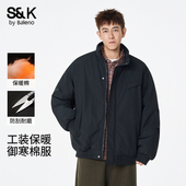 棉衣男士 冬季 2026新款 班尼路工装 加厚保暖立领防风冬装 棉服外套E