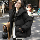 外套2026新款 班尼路S&K系列短款 羽绒服女冬季 连帽面包服保暖上衣M