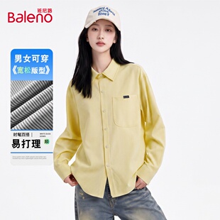 班尼路韩系条纹长袖衬衫女款春秋宽松显瘦休闲日常百搭翻领衬衣JC