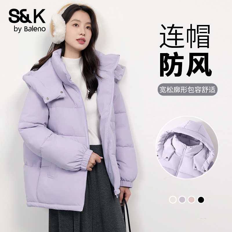 班尼路连帽宽松保暖棉服外套女冬