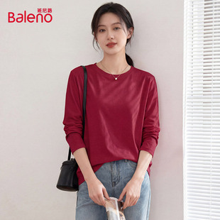 班尼路红色纯棉长袖t恤女2026春季新款马年本命年内搭打底衫上衣H
