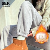 女冬季 新款 灰色束脚裤 班尼路S&K系列保暖防风裤 女加绒收脚卫裤 女Q