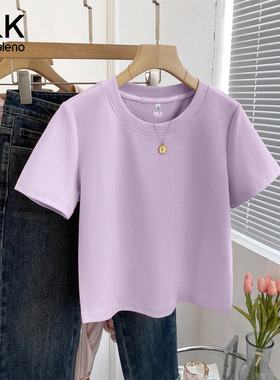 班尼路S&K系列紫色短袖t恤女2026夏季新款简约短款纯棉体恤上衣H