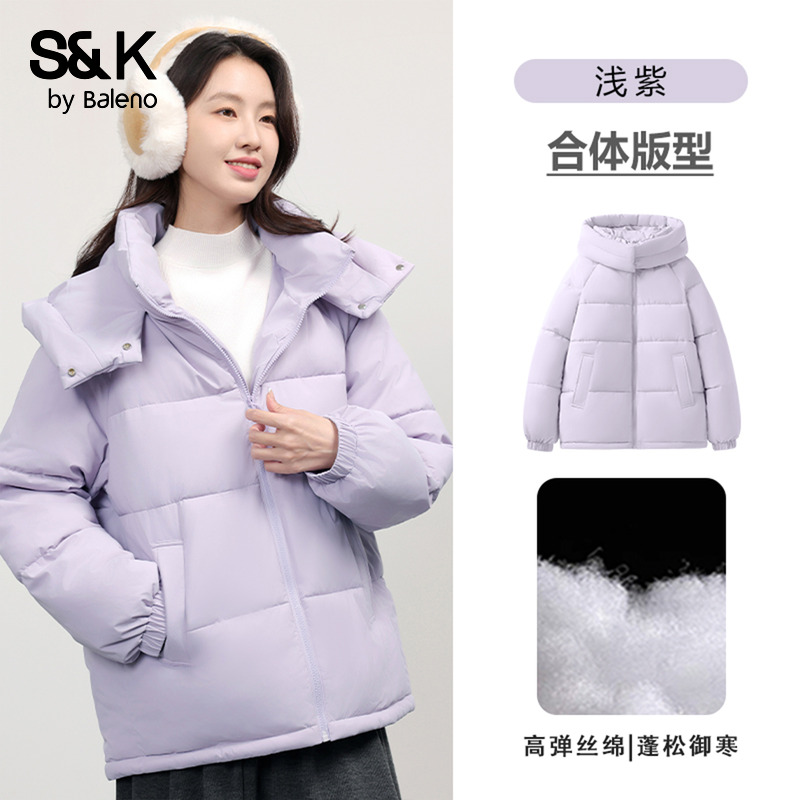 班尼路S&K系列连帽棉服女冬季新款宽松休闲防风通勤百搭外套棉衣Q