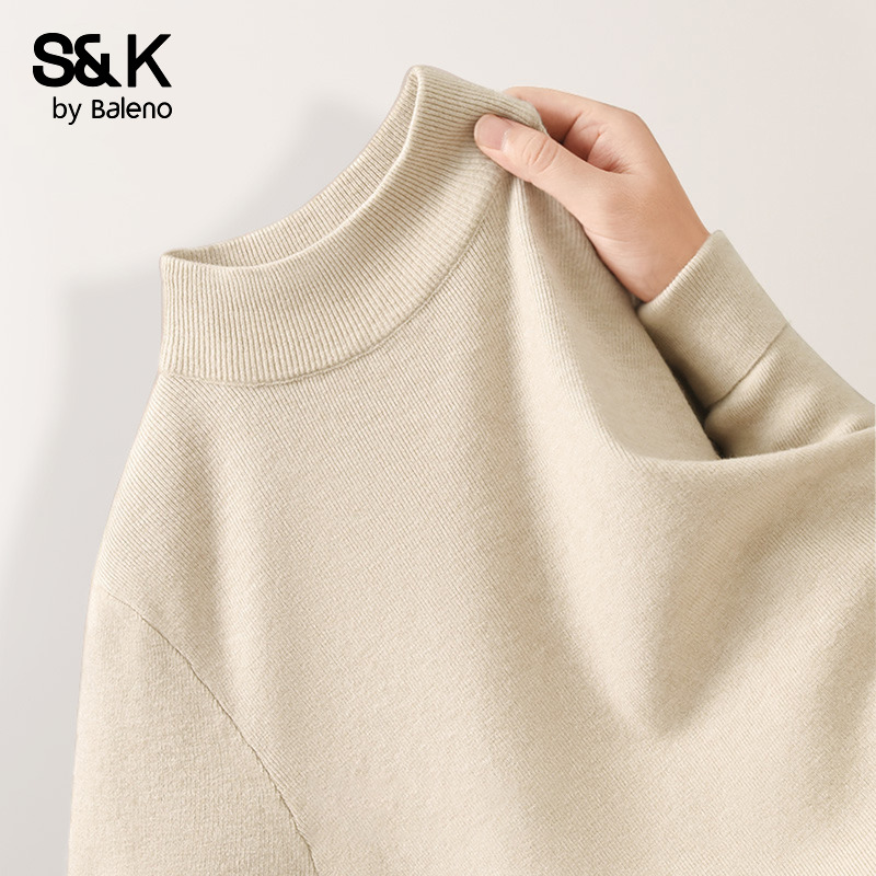 班尼路S&K系列纯色半高领针织衫女2025秋冬新款加绒保暖打底毛衣Q