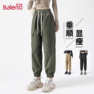 班尼路女式运动风日常户外山系百搭休闲纯色宽松舒适束脚工装裤J