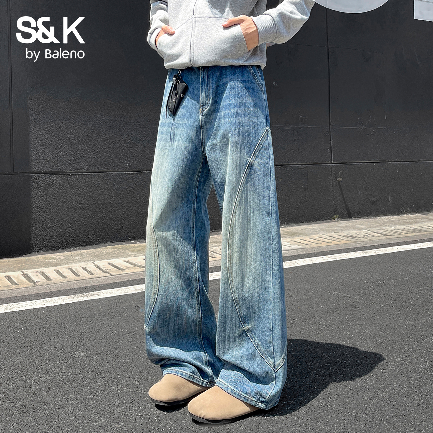 班尼路秋冬新款宽松直筒牛仔裤男