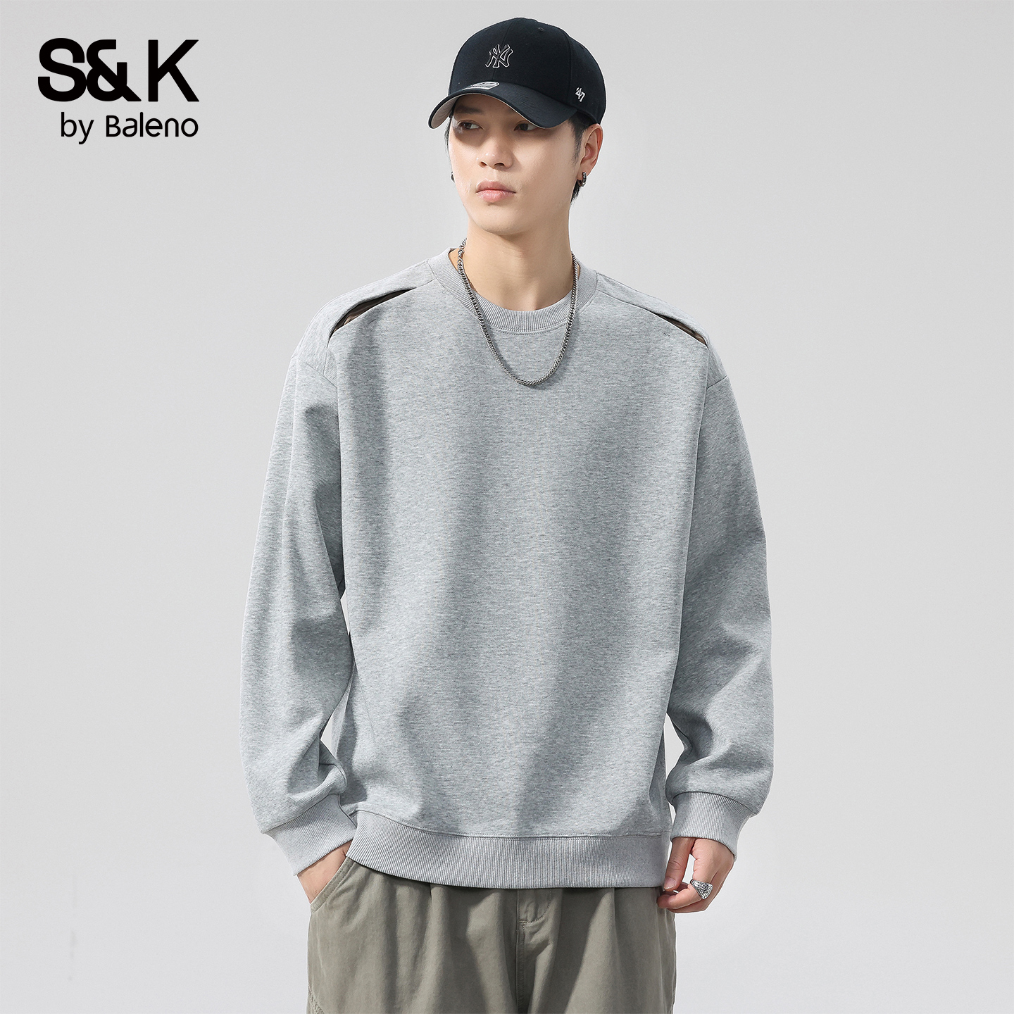 班尼路SK重磅圆领卫衣男士开肩袖