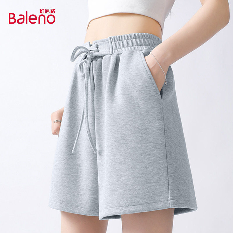 班尼路灰色运动短裤女夏季新款透气高腰显瘦a字阔腿休闲三分裤女Q
