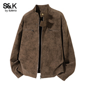 美式 班尼路SK2025秋季 新款 复古皮衣外套男高级感宽松夹克上衣服YS