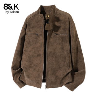 复古皮衣外套男高级感宽松夹克上衣服MS 美式 班尼路SK2025秋季 新款