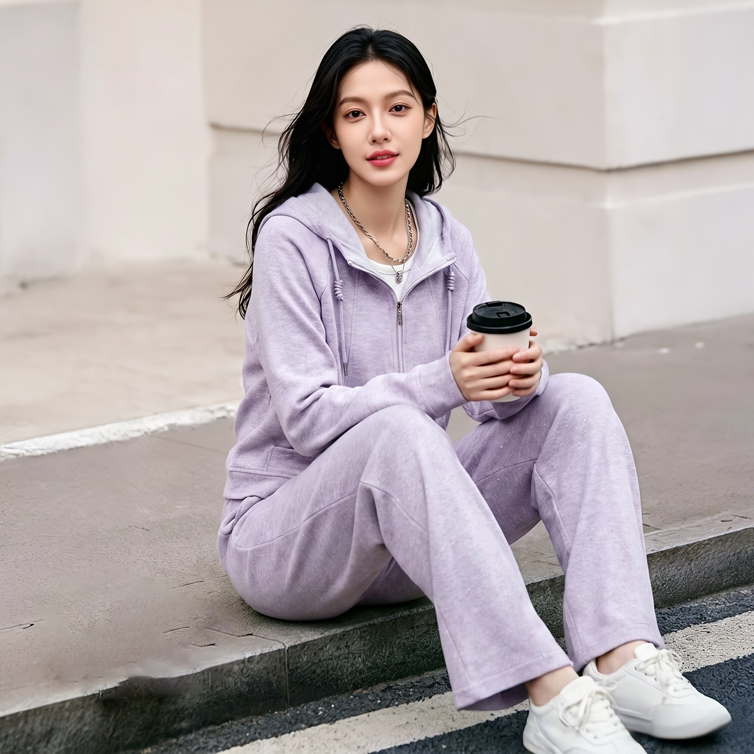 班尼路连帽针织套装女款2026秋季新款细闪外套休闲裤穿搭一整套Q图片
