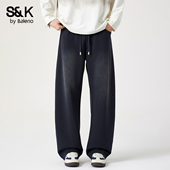 重磅运动休闲长裤 男款 春秋季 班尼路SK美式 宽松阔腿垂感直筒卫裤
