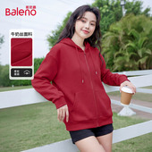 班尼路新年红色连帽卫衣女春夏新款 本命年喜庆日常百搭开衫 外套N