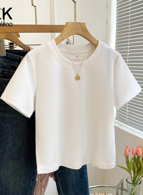 班尼路S&K系列白色纯棉短袖t恤女夏2026新款小个子正肩上衣半袖H