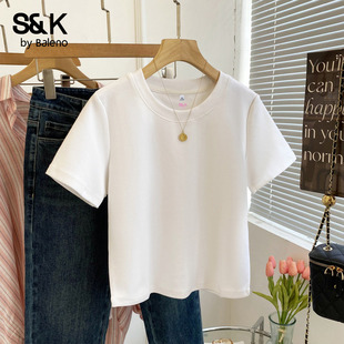 小个子正肩上衣半袖 班尼路S&K系列白色纯棉短袖 t恤女夏2026新款