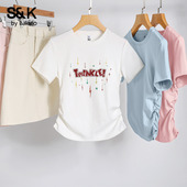 班尼路S&K系列白色收腰正肩短袖 抽褶上衣H 修身 T恤女2026夏季 新款