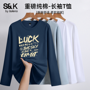 街头潮流上衣男生重磅体恤A t恤纯棉圆领美式 班尼路S&K男士 长袖