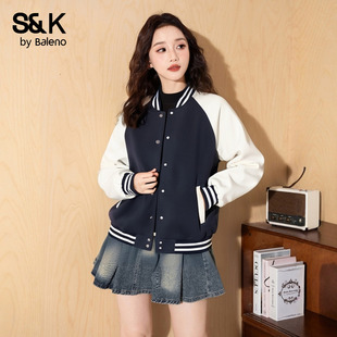 休闲宽松夹克衫 韩版 外套N 秋季 班尼路S&K系列撞色棒球服女2025新款