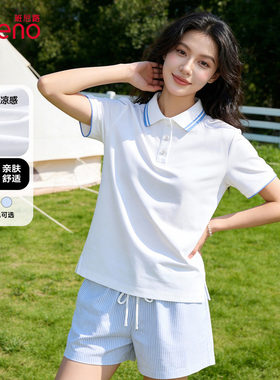 班尼路白色凉感polo衫短袖t恤女