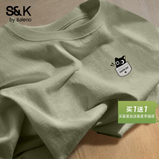 青少年小黑猫印花体恤休闲打底衫 夏季 t恤A 男款 班尼路S&K纯棉短袖