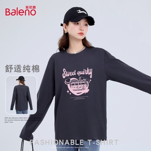 T恤J 班尼路 100%棉 韩系宽松基础百搭女式 爱心大巴印花圆领长袖