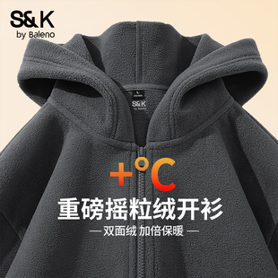 保暖男款 外套冬季 双面摇粒绒加厚夹克LF 开衫 班尼路SK系列连帽男士