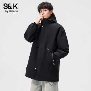 班尼路SK高端舒适休闲风中长款 户外连帽宽松外套上衣男YS 风衣男装