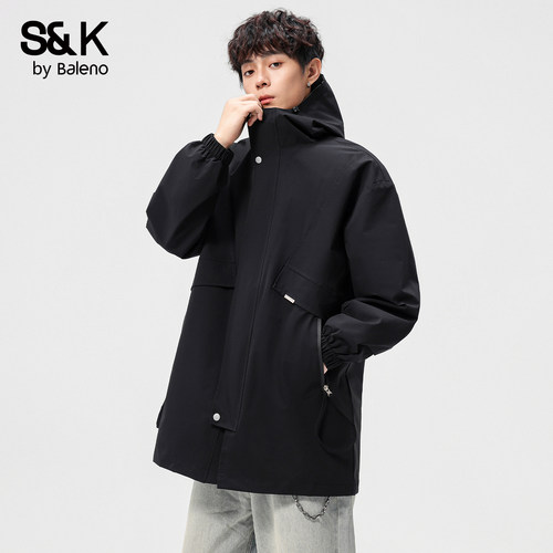 班尼路SK高端舒适休闲风中长款风衣男装户外连帽宽松外套上衣男YS