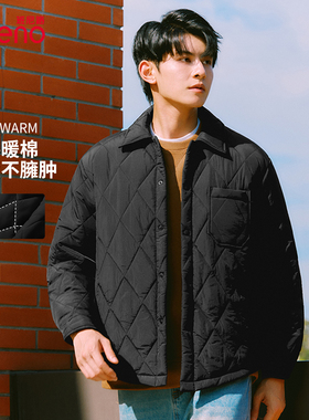 班尼路秋冬款男士菱格棉服男冬季设计感青少年黑色百搭翻领棉衣LF