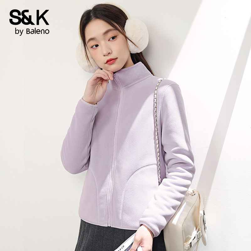 班尼路S&K系列紫色摇粒绒外套女2025冬季新款冲锋衣内胆保暖上衣H