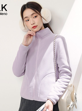 班尼路S&K系列紫色摇粒绒外套女2025冬季新款冲锋衣内胆保暖上衣H