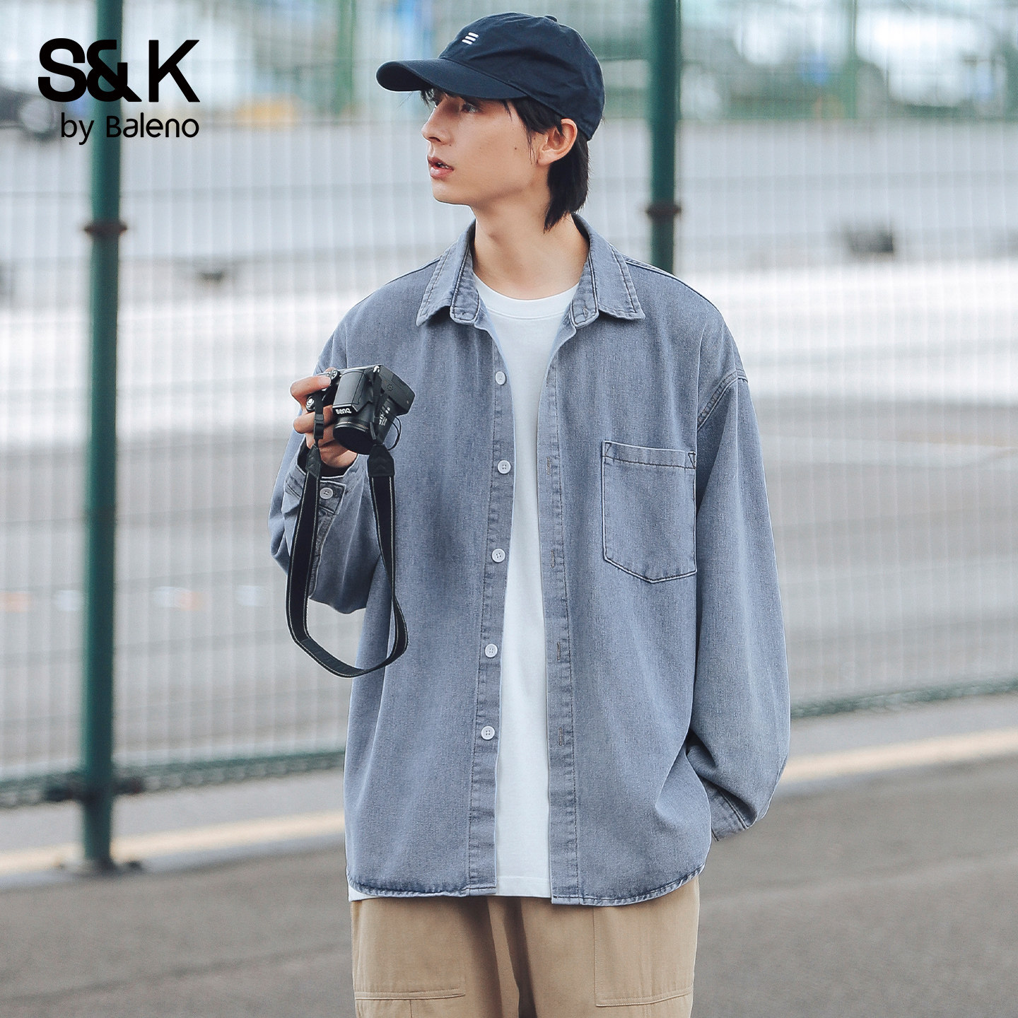 班尼路SK日系复古水洗长袖衬衫男休闲百搭春夏季新款外套上衣服YS