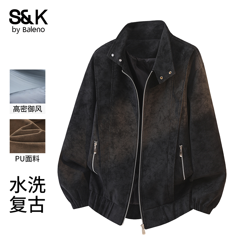 班尼路加绒加厚PU皮夹克外套男士