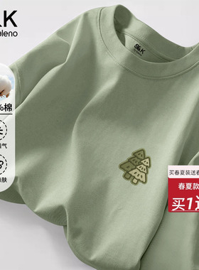 班尼路S&K系列男款t恤秋季2026新款浅绿色树木长袖男士纯棉体恤LF
