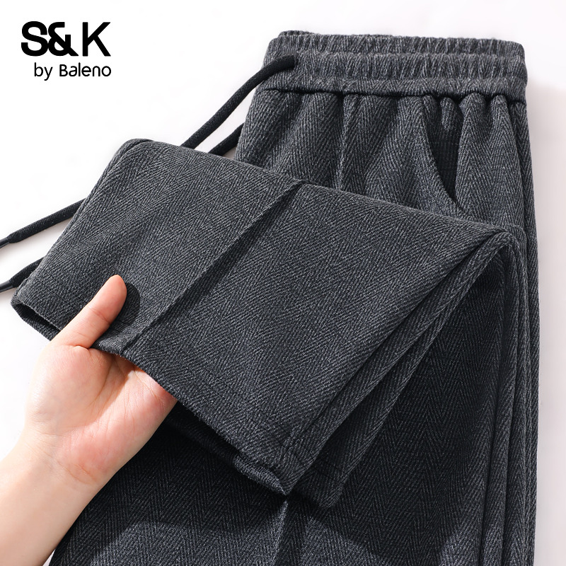 班尼路S&K系列深灰运动直筒裤女2025秋季新款抽绳设计休闲阔腿裤N
