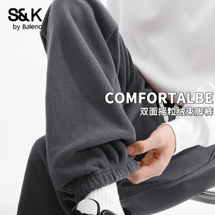 新款 冬季 摇粒绒运动裤 男宽松大码 男A 班尼路S&K裤 青少年卫裤 子男款