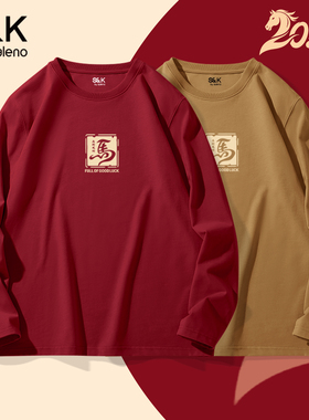 班尼路S&K系列红色长袖t恤男纯棉春季2026马年本命年男士打底衫LF