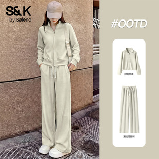 两件装 卫衣外套阔腿裤 女2026春夏新款 班尼路S&K系列休闲运动套装