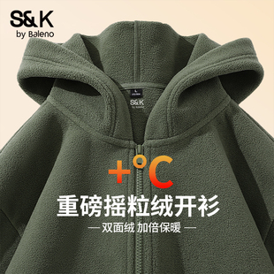 休闲上衣LF 保暖连帽夹克男士 班尼路摇粒绒开衫 外套男双面加绒冬季